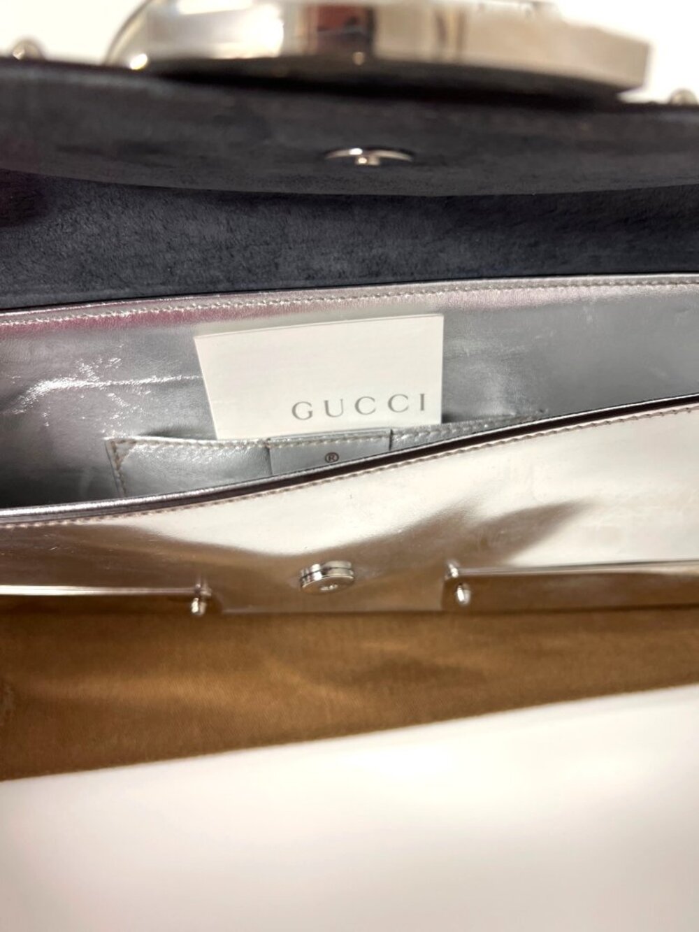 Gucci Silver Mirror Patent Leather Clutch - Picture 9 of 9